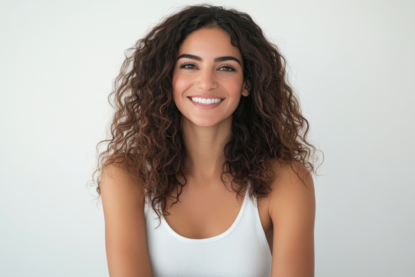 A young woman with beautiful white teeth.